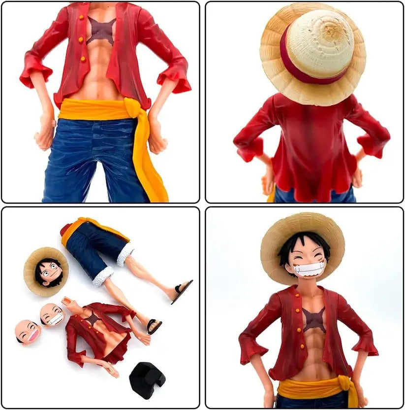 Monkey D. Luffy One Piece Action Figure | Anime Collectible Model Toy with 3 Interchangeable Faces