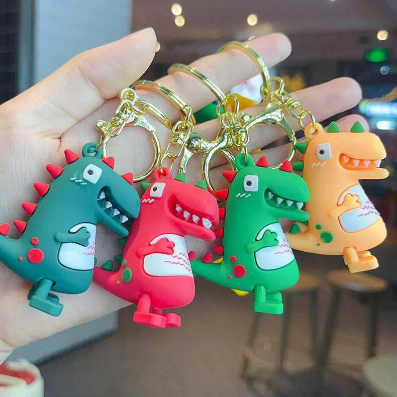 Cute Cartoon Dinosaur Keychain – Soft Rubber Animal Key Ring for Kids & Gifts set of 4.