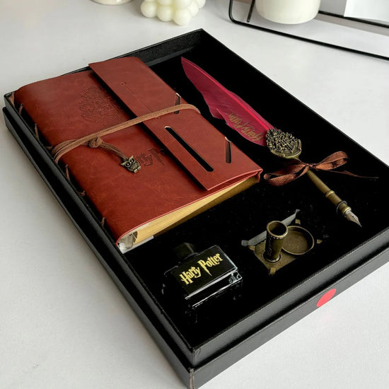 Vintage Feather Quill Pen & Leather Journal Gift Set – Classic Writing Desk Accessories