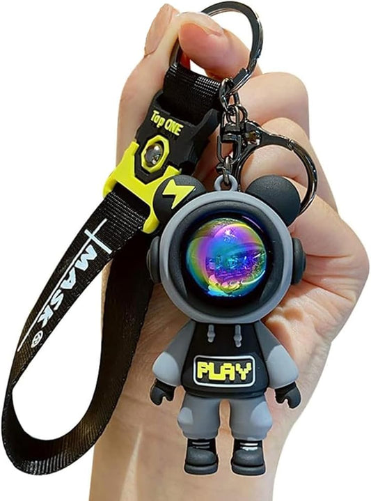 Astronaut Bear Keychain with Black Strap – Stylish Space-Themed Accessory