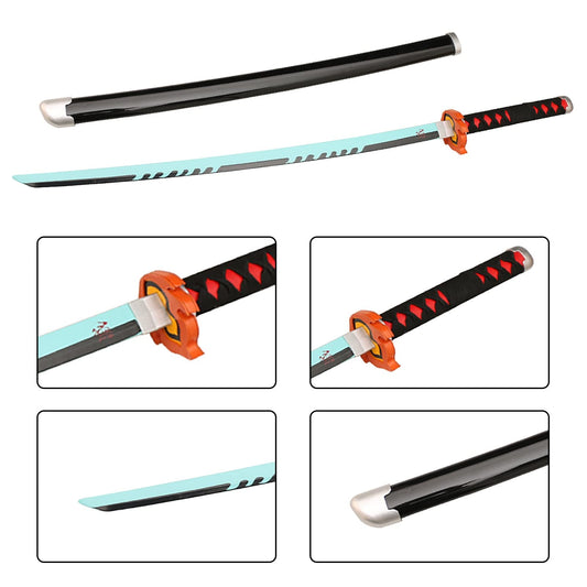 Demon Slayer Tanjiro Fire Blue Cosplay Wooden Katana – 104 CM