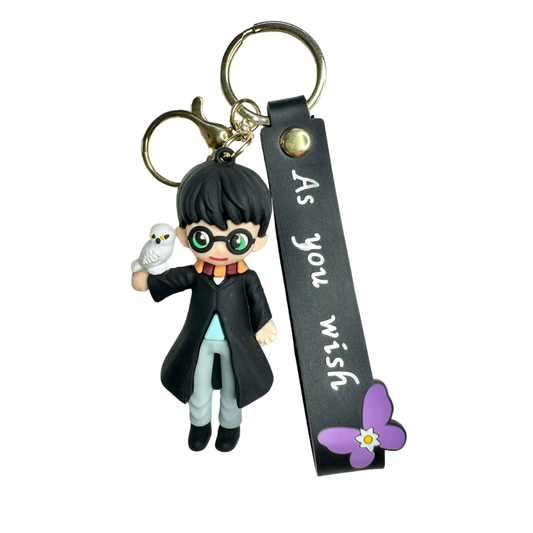 Wizard Boy Keychain with “As You Wish” Strap – Cute Cartoon Charm Accessory