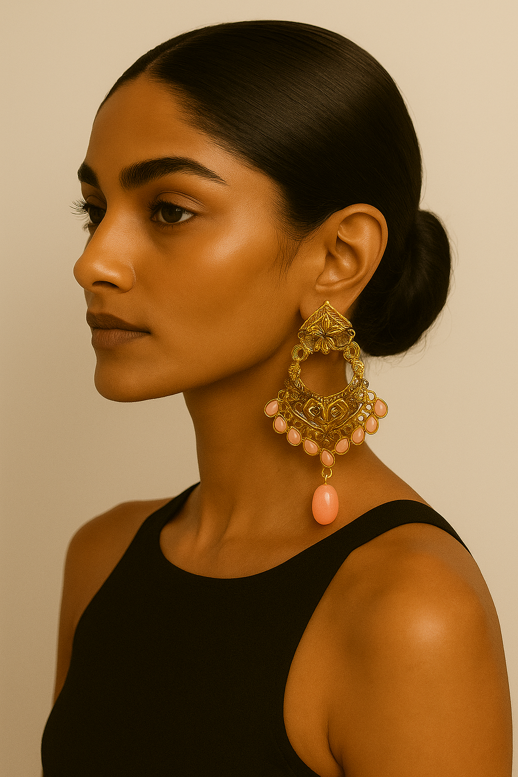 Gold-Plated Peach Drop Earrings – Ethnic Statement Design