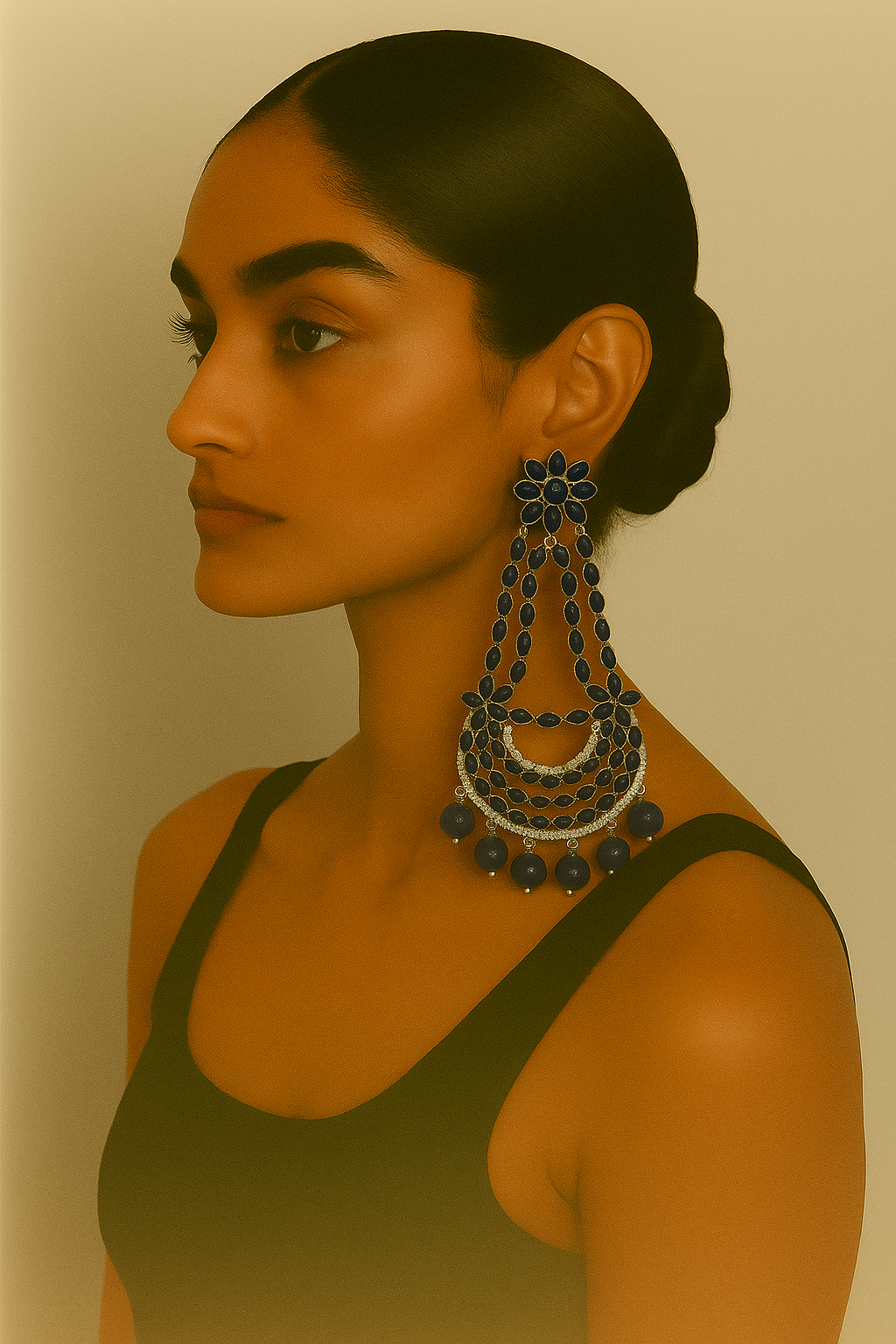 Royal Blue Crystal Drop Statement Earrings – Designer Ethnic Jewelry for Women