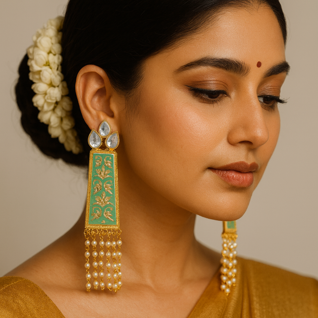 β¨ Elegant Kundan & Pearl Long Drop Earrings β Traditional Ethnic Jewelry β¨