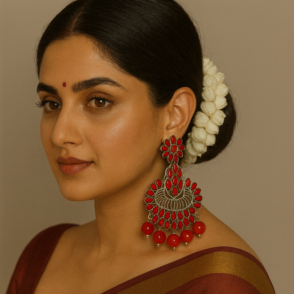 Bold Red Stone Statement Earrings – Premium Traditional Ethnic Jewelry for Women