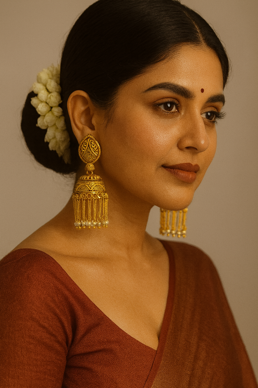 ✨ Antique Gold-Toned Traditional Jhumka Earrings