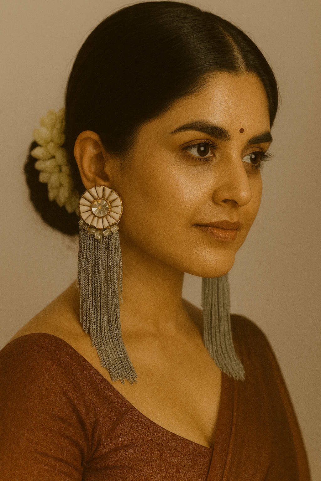 ✨ Premium White & Silver Tassel Statement Earrings