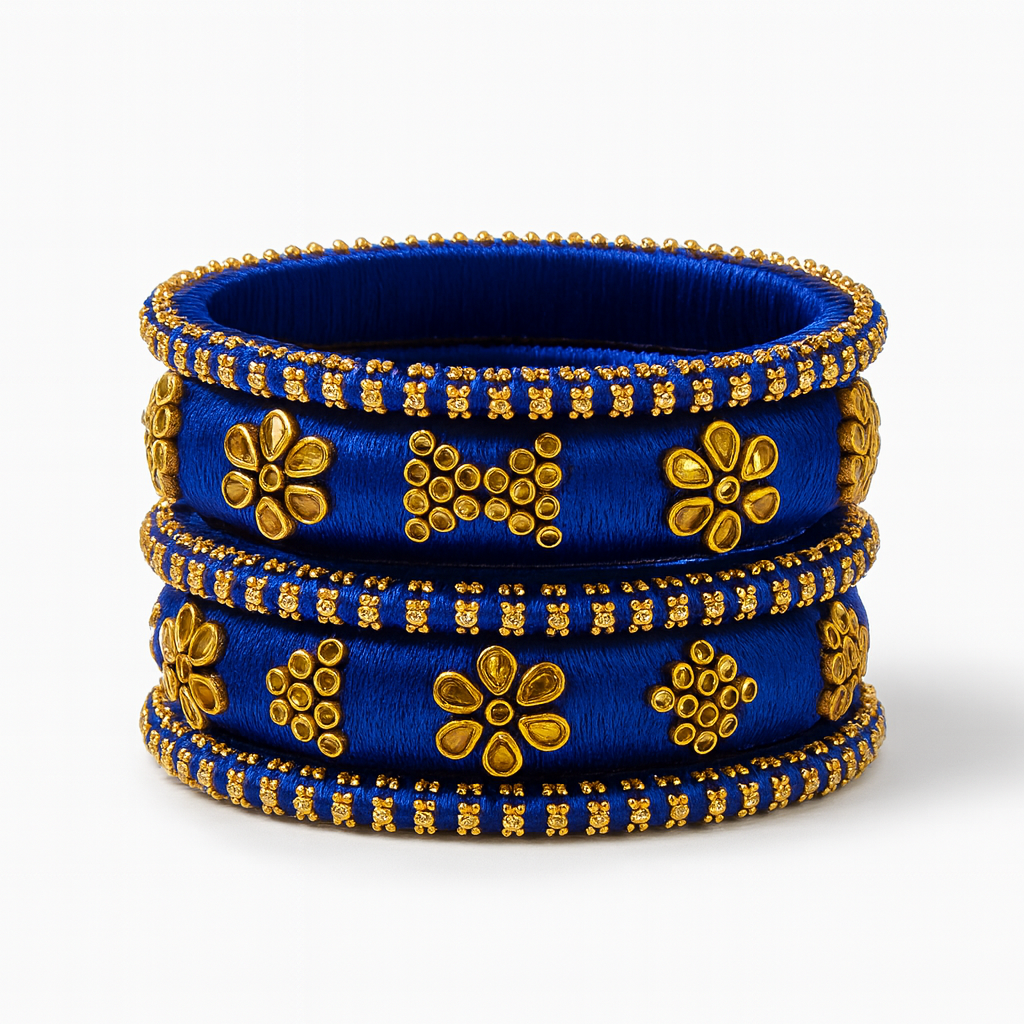 Royal Blue Silk Thread Bangles with Golden Detailing