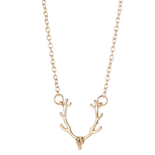 Gold-Tone Antler Pendant Necklace – Woodland Charm
