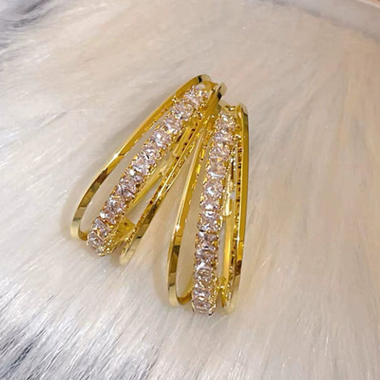 Luxury Multi-Layer Hoop Earrings – Gold with Sparkling Cubic Zirconia
