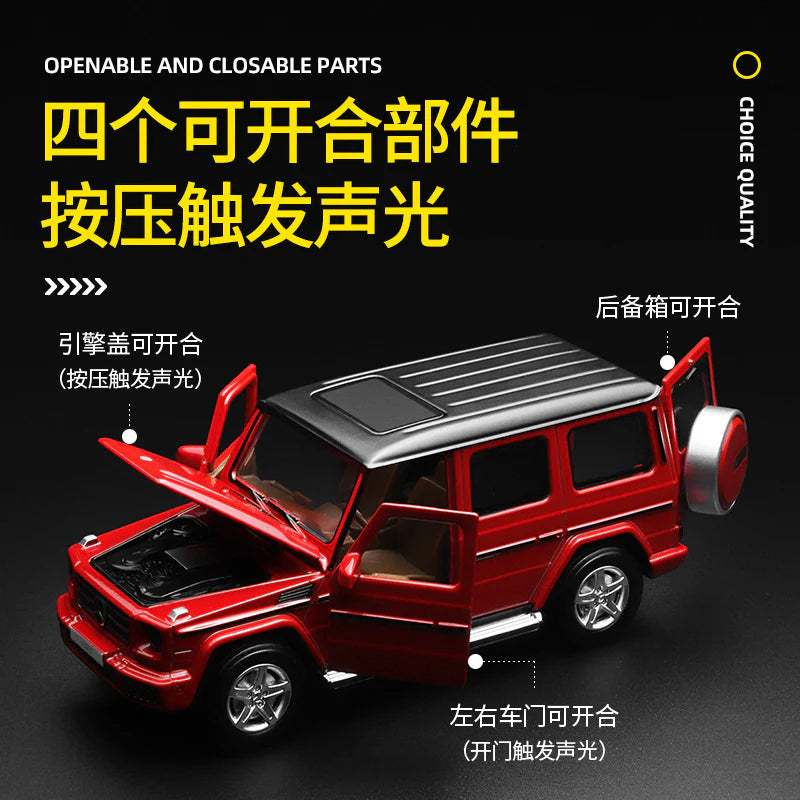 1:24 Luxury SUV Diecast Model Car with Light & Sound – Openable Parts (Red, Multicolor)