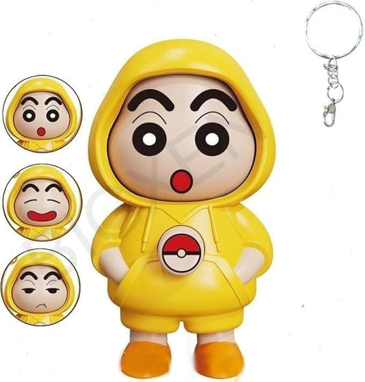Shin-chan Yellow Hoodie Face-Changing Keychain Toy – Cute Cartoon Collectible