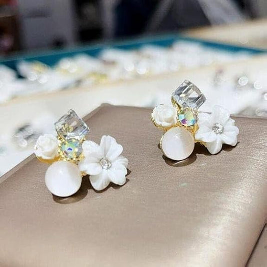 Elegant Floral Crystal & Pearl Earrings – Designer Party Wear Jewellery