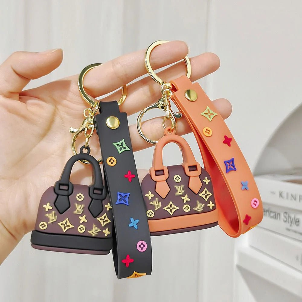 Designer Mini Handbag Keychain with Wrist Strap – Fashion Purse Charm for Keys & Bags set of 2 .