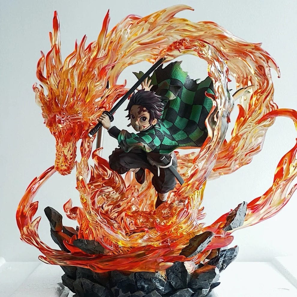 Tanjiro Kamado Fire Dragon Effect Figure | Demon Slayer Anime Action Statue | 30cm Collectible Model Toy