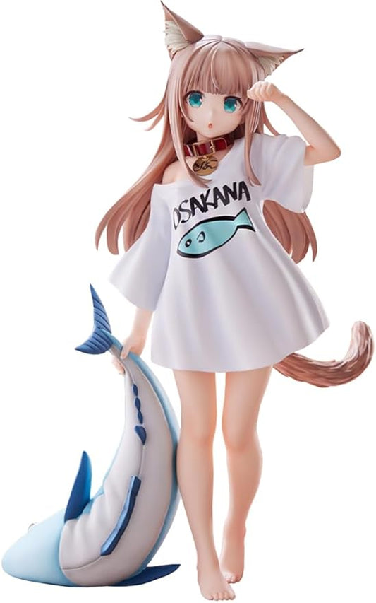 Anime Cat Girl with Fish Plush – PVC Collectible Figure (21 cm)