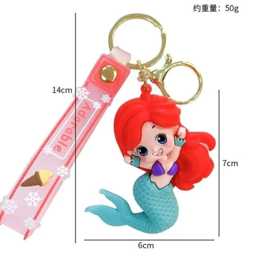 Cute Mermaid Couple Cartoon Keychain – Soft PVC Decorative set of 2 Key Ring for Bags & Keys.