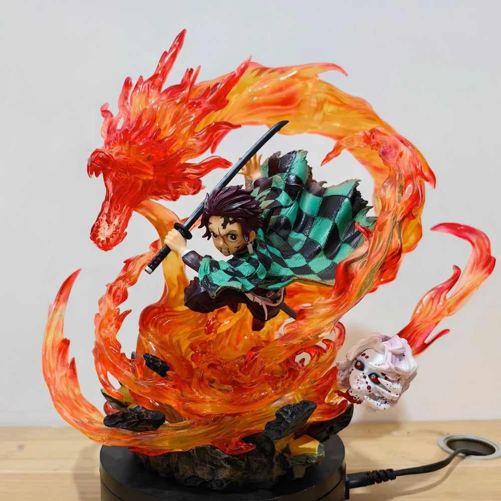 Tanjiro Kamado Fire Dragon Effect Figure | Demon Slayer Anime Action Statue | 30cm Collectible Model Toy