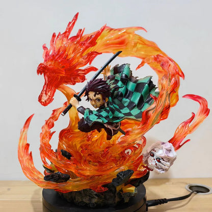 Tanjiro Kamado Fire Dragon Effect Figure | Demon Slayer Anime Action Statue | 30cm Collectible Model Toy