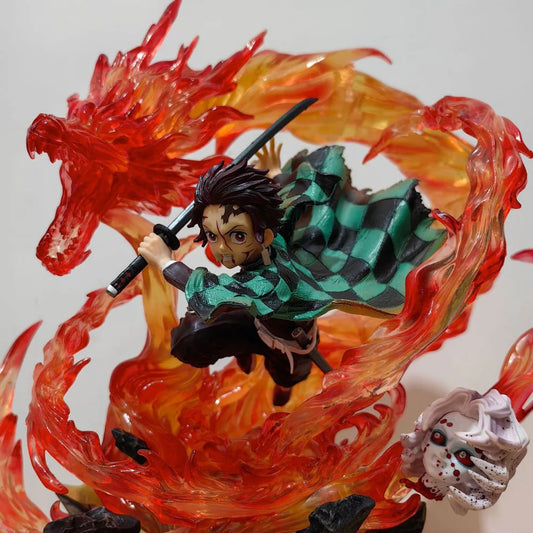 Tanjiro Kamado Fire Dragon Effect Figure | Demon Slayer Anime Action Statue | 30cm Collectible Model Toy