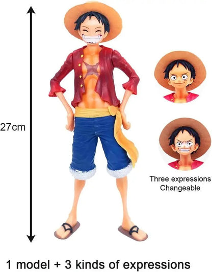 Monkey D. Luffy One Piece Action Figure | Anime Collectible Model Toy with 3 Interchangeable Faces