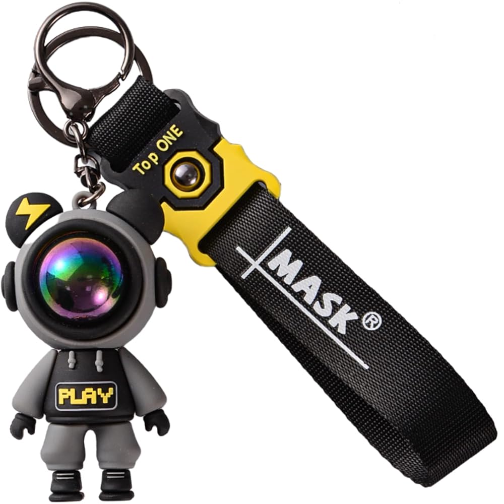 Astronaut Bear Keychain with Black Strap – Stylish Space-Themed Accessory