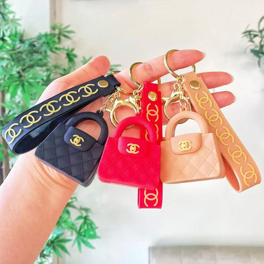 Mini Handbag Designer-Style Keychain Set with Quilted Purse Charm for Keys & Bags set of 3.