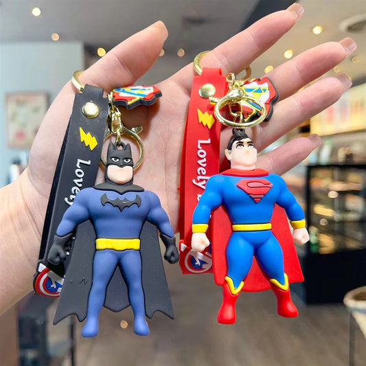 Batman & Superman Superhero Rubber Keychain Combo – Set of 2 Character Key Rings.