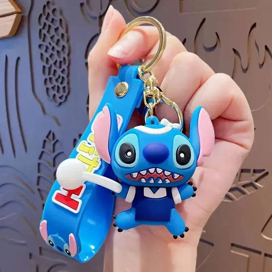 Cute Stitch Keychain – Cartoon Character with Blue Strap 💙✨