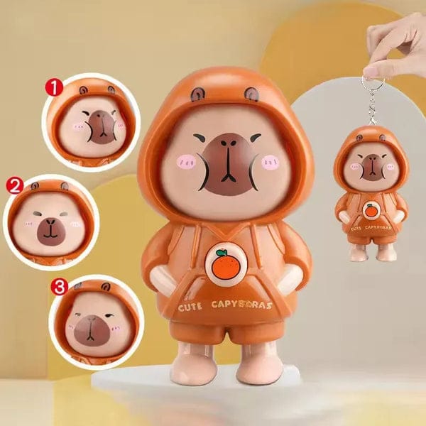 Cute Capybara Hoodie Face-Changing Toy with Keychain – Collectible Expression Figure
