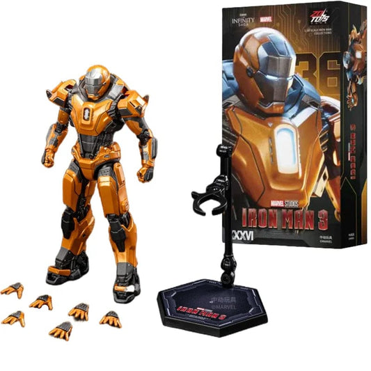 Orange Sci-Fi Armored Action Figure with Interchangeable Hands & Display Stand – Premium Collectible Toy