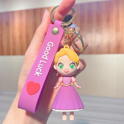Cute Princess Keychain with Purple Dress & Good Luck Strap – Fashion Accessory