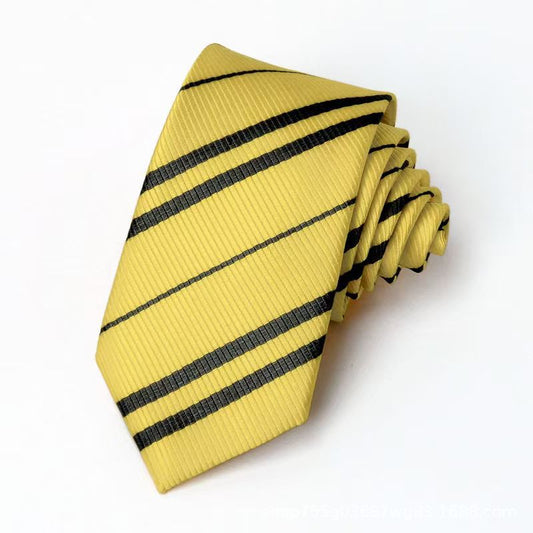 Premium Yellow & Black Striped Formal Necktie for Men