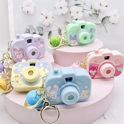 Cute Cartoon Camera Keychain with Bell – Hello Kitty, My Melody, Kuromi & Cinnamoroll Designs