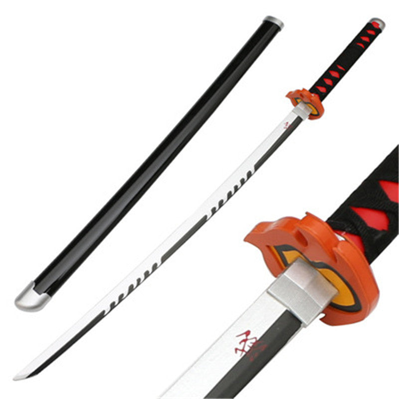 Tanjiro Fire Silver Blade White Katana – Cosplay Sword with Stand & Belt, size- 104cm