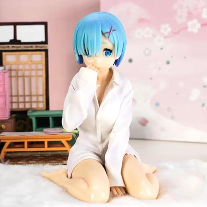 Anime Collectible Figurine – Blue Hair Girl in White Outfit | Decorative PVC Model (11 cm)