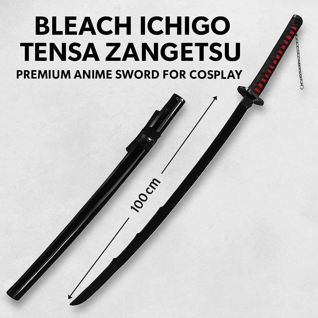 Bleech Tensa Zangetsu Ichigo Cut Wooden Katana Sword with Red Handle – Decorative Collectible (104 CM)
