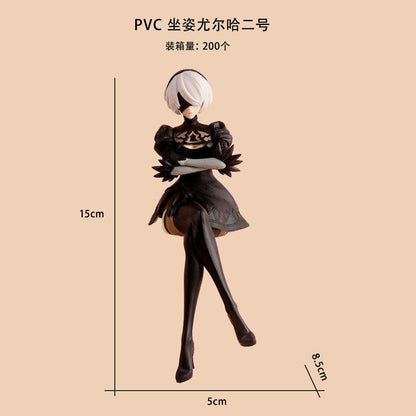 PVC Sitting Yorha No.2 Type B (2B) Anime Action Figure | 15cm Collectible Model Toy