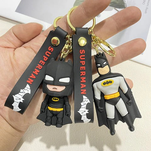Batman & Superman Superhero Rubber Keychain Set of 2  with Strap Tags