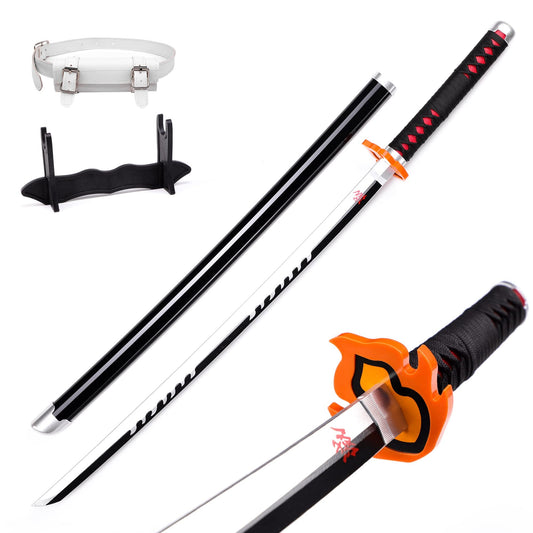 Tanjiro Fire Silver Blade White Katana – Cosplay Sword with Stand & Belt, size- 104cm