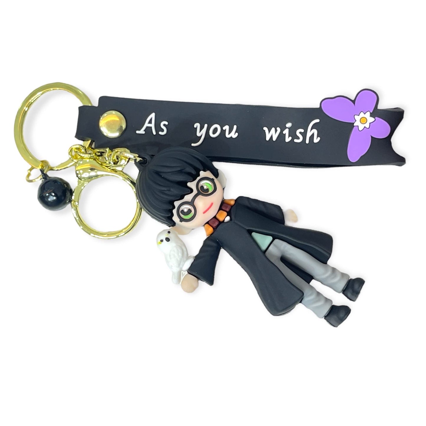 Wizard Boy Keychain with “As You Wish” Strap – Cute Cartoon Charm Accessory