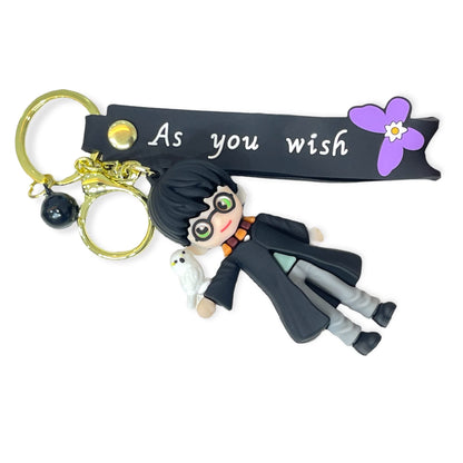 Wizard Boy Keychain with “As You Wish” Strap – Cute Cartoon Charm Accessory