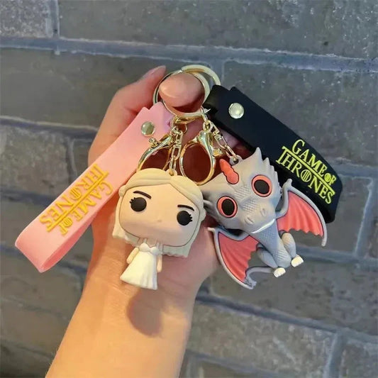 Game of Thrones Daenerys & Dragon Cartoon Keychain Set – Cute PVC Bag & Key Accessory set of 2.