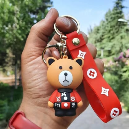Cute Bear Keychain with Red Strap – Fashionable Accessory & Gift