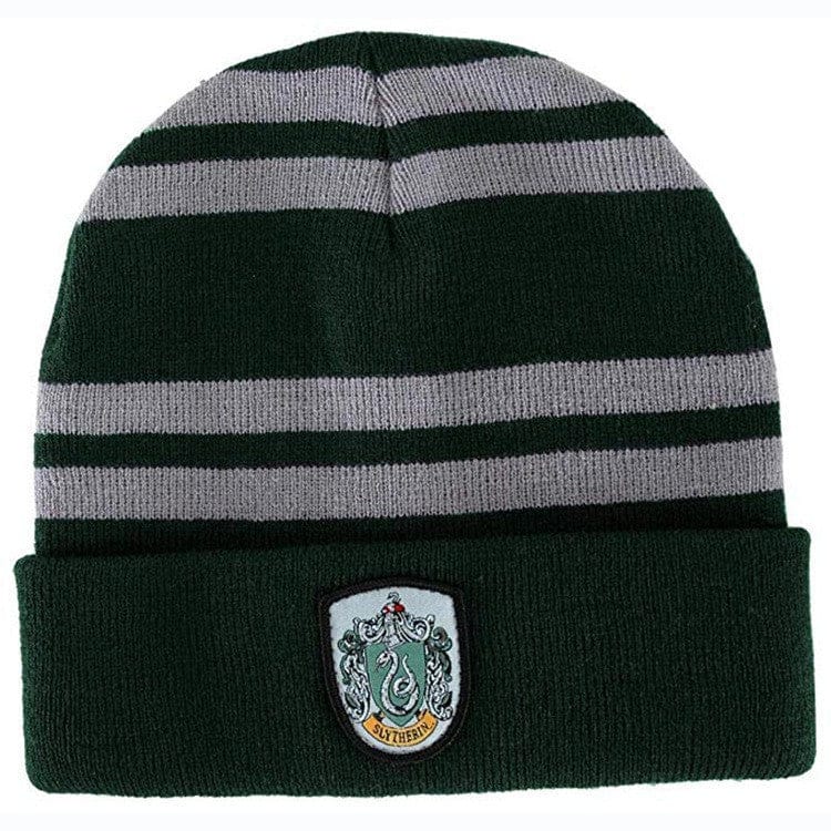 Slytherin House Striped Knitted Winter Beanie Cap with Embroidered Crest