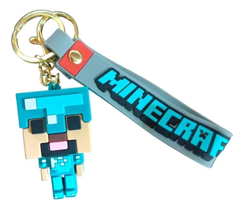 Minecraft Cartoon Keychain with Strap – Pixel Character Bag Charm
