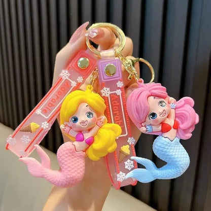 Cute Mermaid Couple Cartoon Keychain – Soft PVC Decorative set of 2 Key Ring for Bags & Keys.