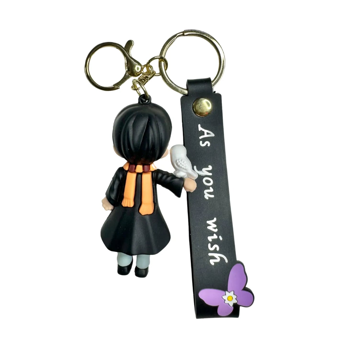 Wizard Boy Keychain with “As You Wish” Strap – Cute Cartoon Charm Accessory