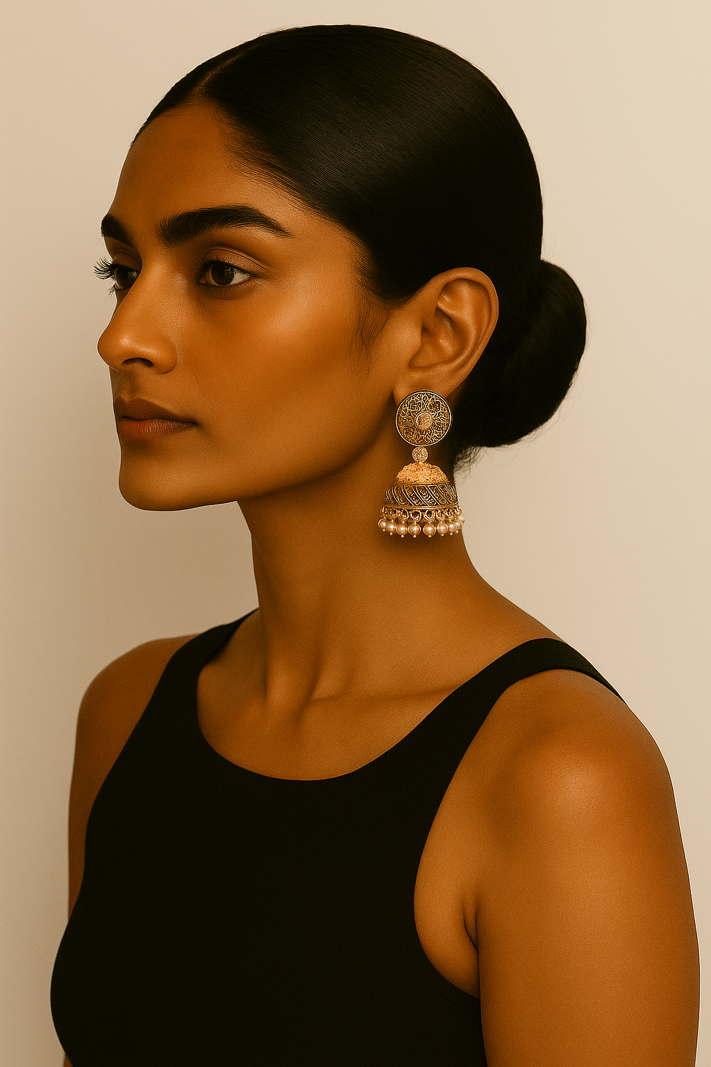 Antique Gold-Plated Pearl Jhumka Earrings